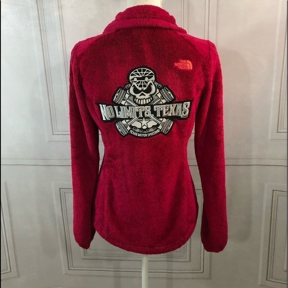 NORTH FACE WOMENS RED FLEECE JACKET Size Small With TX MOTOR SPEEDWAY LOGOS